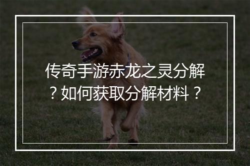 传奇手游赤龙之灵分解？如何获取分解材料？