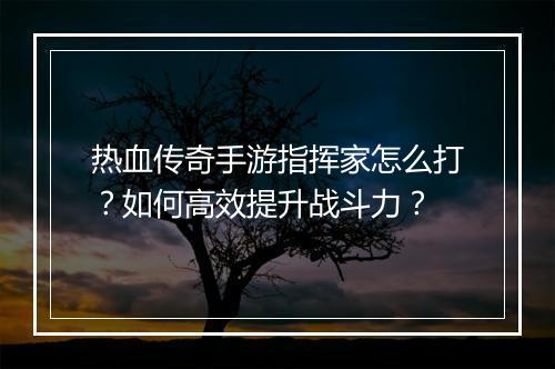 热血传奇手游指挥家怎么打？如何高效提升战斗力？