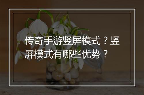 传奇手游竖屏模式？竖屏模式有哪些优势？