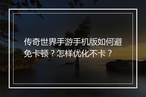 传奇世界手游手机版如何避免卡顿？怎样优化不卡？