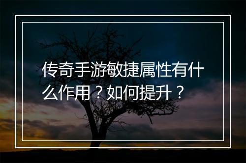 传奇手游敏捷属性有什么作用？如何提升？
