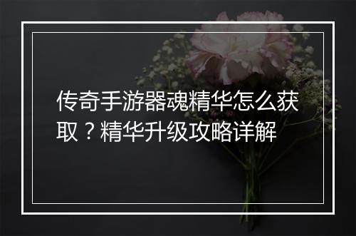 传奇手游器魂精华怎么获取？精华升级攻略详解