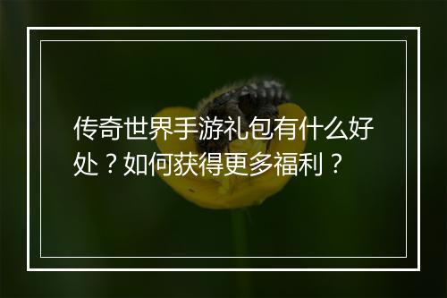 传奇世界手游礼包有什么好处？如何获得更多福利？