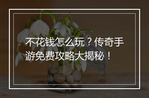不花钱怎么玩？传奇手游免费攻略大揭秘！