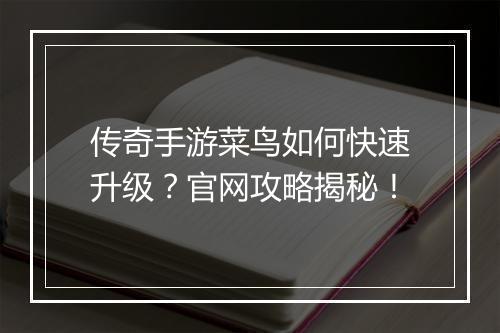 传奇手游菜鸟如何快速升级？官网攻略揭秘！