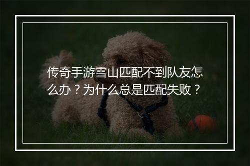 传奇手游雪山匹配不到队友怎么办？为什么总是匹配失败？
