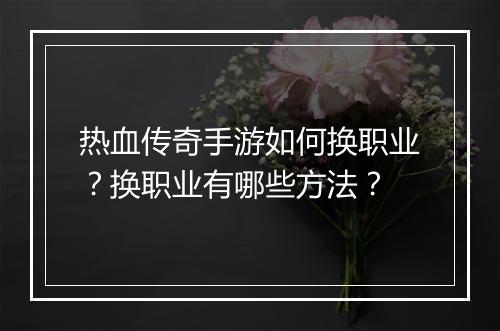 热血传奇手游如何换职业？换职业有哪些方法？
