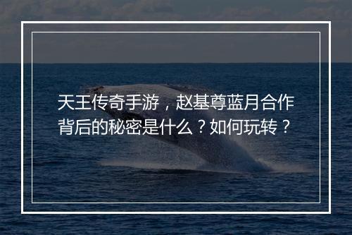 天王传奇手游，赵基尊蓝月合作背后的秘密是什么？如何玩转？