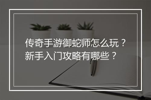传奇手游御蛇师怎么玩？新手入门攻略有哪些？