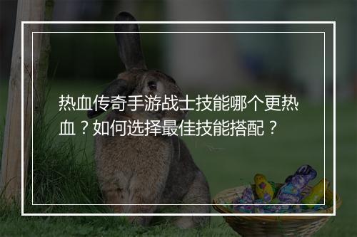 热血传奇手游战士技能哪个更热血？如何选择最佳技能搭配？