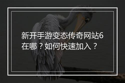 新开手游变态传奇网站6在哪？如何快速加入？