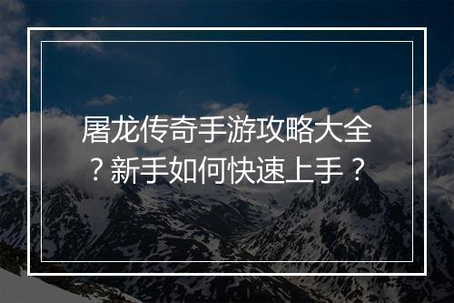 屠龙传奇手游攻略大全？新手如何快速上手？