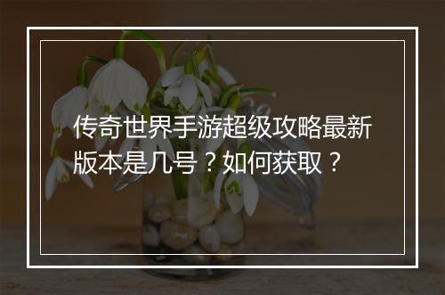 传奇世界手游超级攻略最新版本是几号？如何获取？