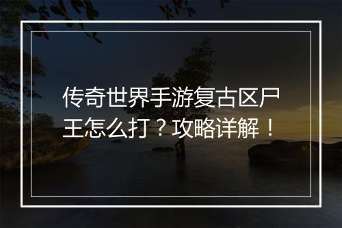 传奇世界手游复古区尸王怎么打？攻略详解！
