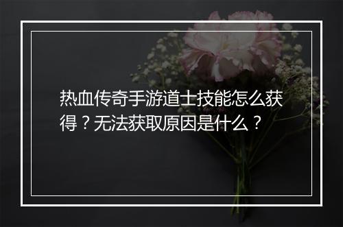 热血传奇手游道士技能怎么获得？无法获取原因是什么？