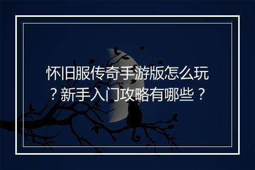 怀旧服传奇手游版怎么玩？新手入门攻略有哪些？