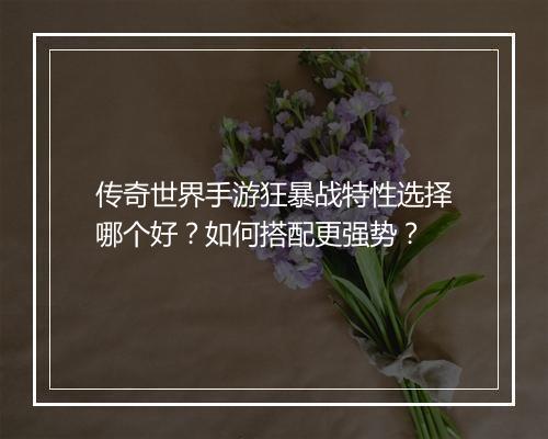 传奇世界手游狂暴战特性选择哪个好？如何搭配更强势？