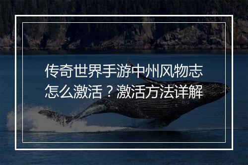 传奇世界手游中州风物志怎么激活？激活方法详解