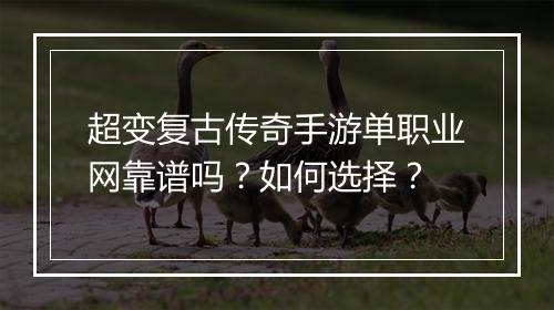 超变复古传奇手游单职业网靠谱吗？如何选择？