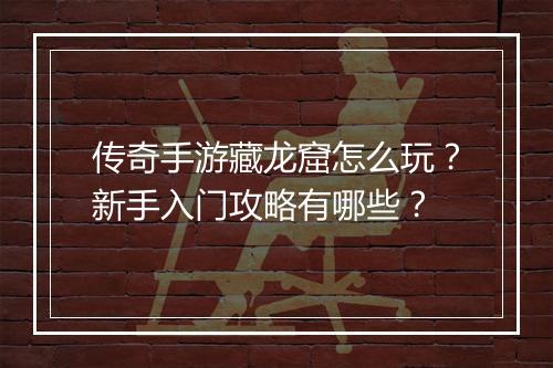 传奇手游藏龙窟怎么玩？新手入门攻略有哪些？
