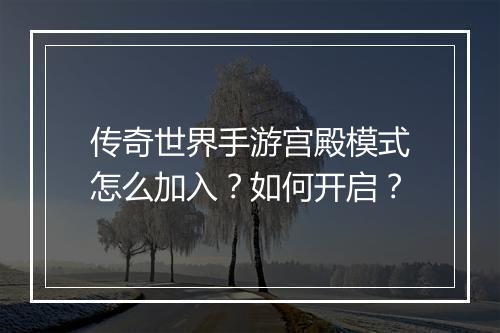传奇世界手游宫殿模式怎么加入？如何开启？
