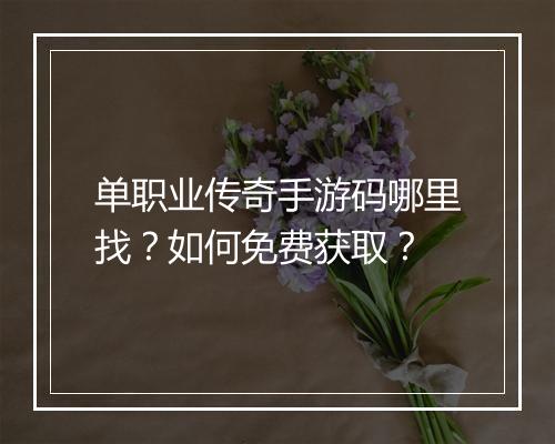 单职业传奇手游码哪里找？如何免费获取？