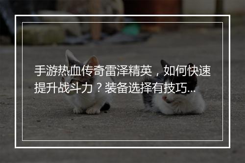 手游热血传奇雷泽精英，如何快速提升战斗力？装备选择有技巧吗？