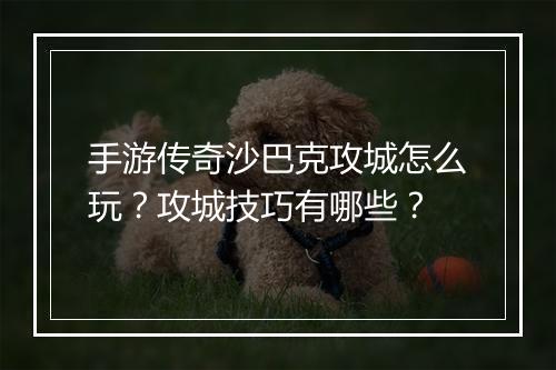 手游传奇沙巴克攻城怎么玩？攻城技巧有哪些？