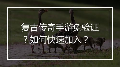 复古传奇手游免验证？如何快速加入？
