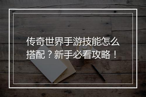 传奇世界手游技能怎么搭配？新手必看攻略！