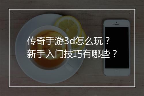 传奇手游3d怎么玩？新手入门技巧有哪些？