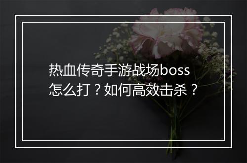 热血传奇手游战场boss怎么打？如何高效击杀？