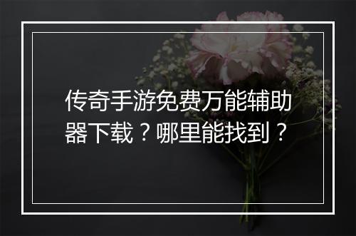 传奇手游免费万能辅助器下载？哪里能找到？