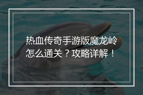 热血传奇手游版魔龙岭怎么通关？攻略详解！