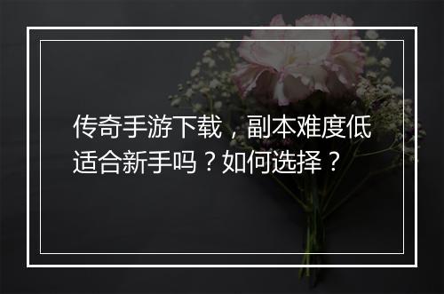 传奇手游下载，副本难度低适合新手吗？如何选择？