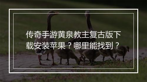 传奇手游黄泉教主复古版下载安装苹果？哪里能找到？