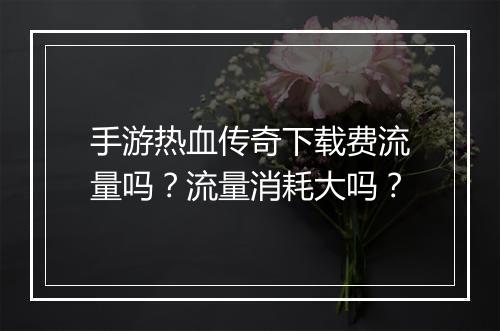 手游热血传奇下载费流量吗？流量消耗大吗？