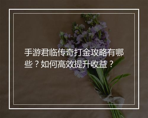 手游君临传奇打金攻略有哪些？如何高效提升收益？