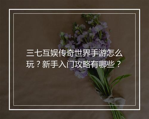 三七互娱传奇世界手游怎么玩？新手入门攻略有哪些？