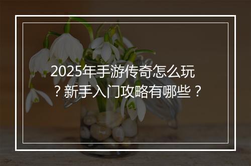 2025年手游传奇怎么玩？新手入门攻略有哪些？