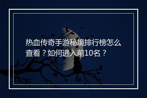 热血传奇手游秘境排行榜怎么查看？如何进入前10名？