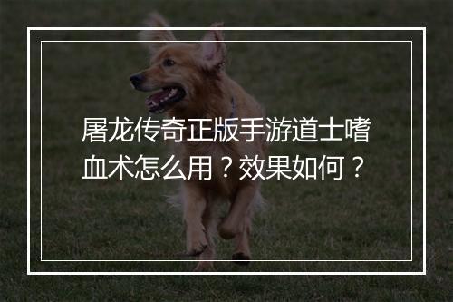 屠龙传奇正版手游道士嗜血术怎么用？效果如何？