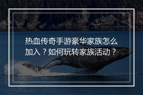 热血传奇手游豪华家族怎么加入？如何玩转家族活动？