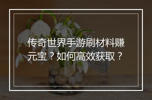 传奇世界手游刷材料赚元宝？如何高效获取？