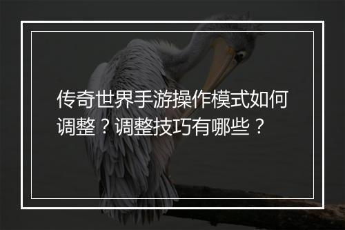 传奇世界手游操作模式如何调整？调整技巧有哪些？