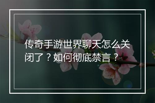 传奇手游世界聊天怎么关闭了？如何彻底禁言？