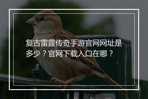 复古雷霆传奇手游官网网址是多少？官网下载入口在哪？