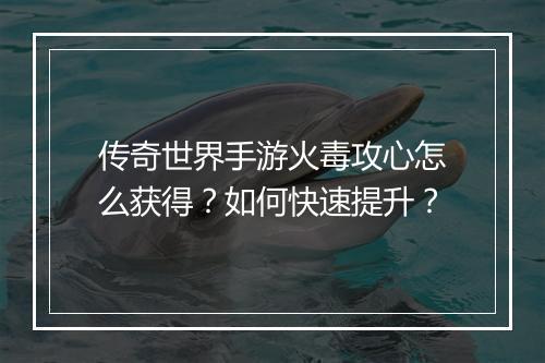 传奇世界手游火毒攻心怎么获得？如何快速提升？