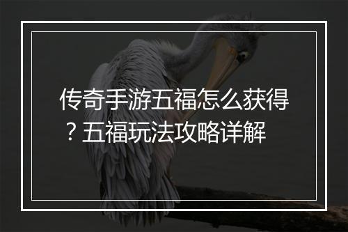 传奇手游五福怎么获得？五福玩法攻略详解