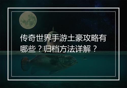传奇世界手游土豪攻略有哪些？归档方法详解？